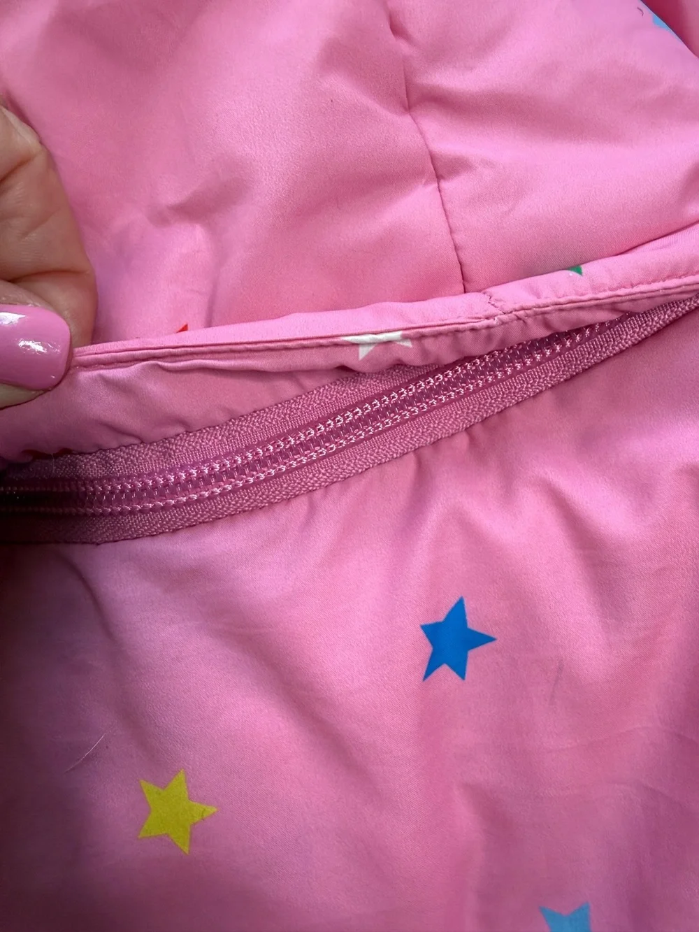 Mini Boden Girls Pink Multicolor Star Print 2-in-1 Puffer Jacket w/ Hood 11-12